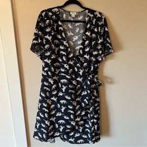 J Crew navy with cheetahs wrap dress, size 20